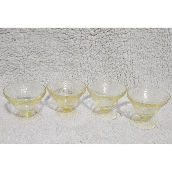 Hazel Atlas Glass Yellow Sherbet Dishes Florentine #2 Poppy Footed Depression‎ 4 - Picture 1 of 9